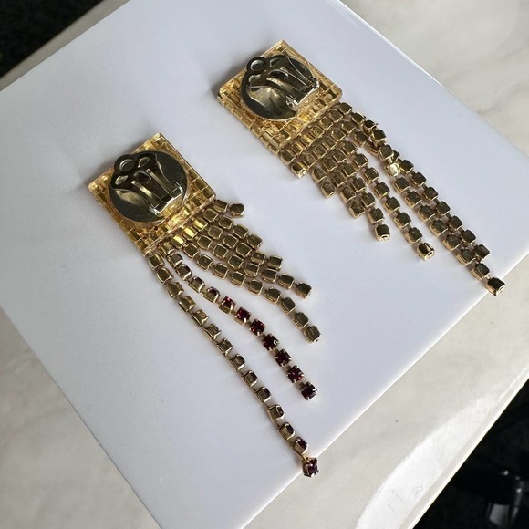 Chandelier earrings cascading imitation ruby fashion jewelry - Picture 4 of 8